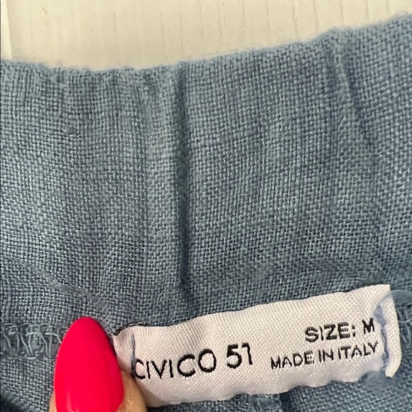 Women's linen Blue Wide Leg Pants - Picture 2 of 3